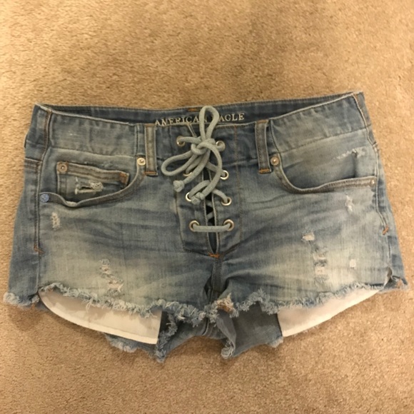 denim tie up shorts